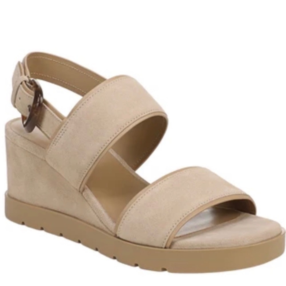 Vince Olexa Beige Suede Platform Wedge Sandals Buckle Ankle Strap Womens 10M 41